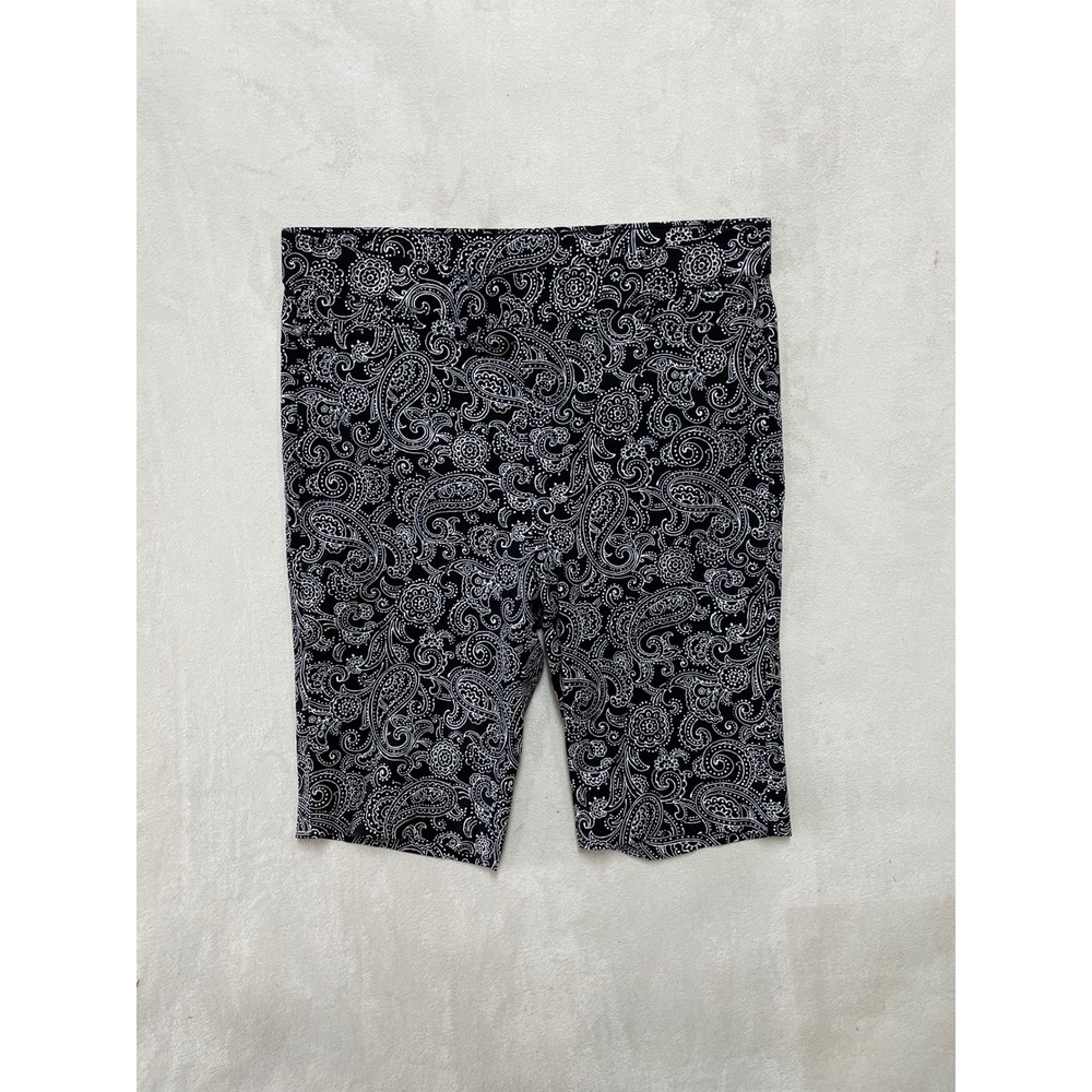 Rafaella Comfort Womens Black Paisley Pull On Shorts Size 14 Stretch 9 Inseam